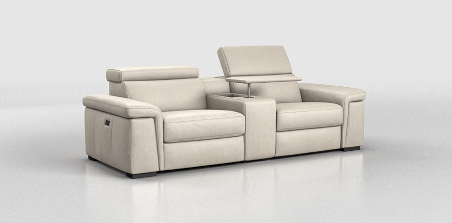 Mossale - linear sofa with 1 electric recliner - with small storage table